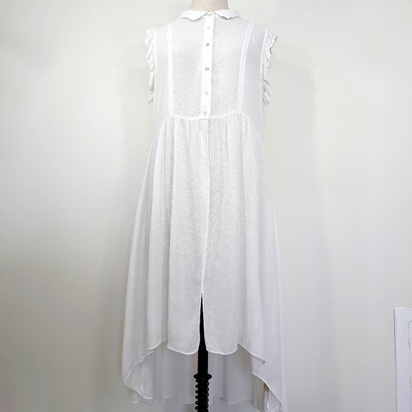 Anthropologie lightweight Viscose button front, Hi-lo textured duster dress. Lg. - Picture 1 of 16